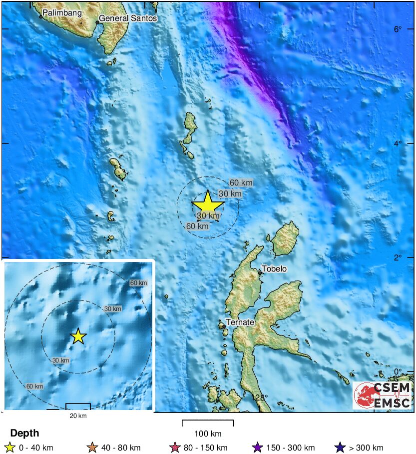 Earthquake (gempa) confirmed by seismic data. Preliminary info: M7.2  163 km NW of Tobelo (Indonesia)  7 min ago (local time 14:06:10).