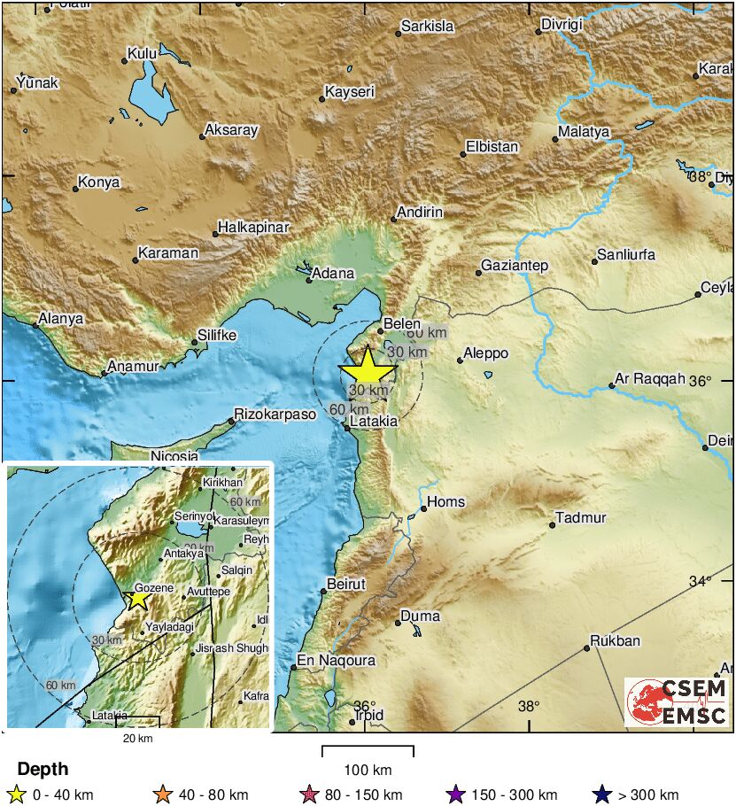 Earthquake (deprem) M2.7 occurred 20 km SW of Antioch (Turkey) 28 min ago (local time 20:51:19)