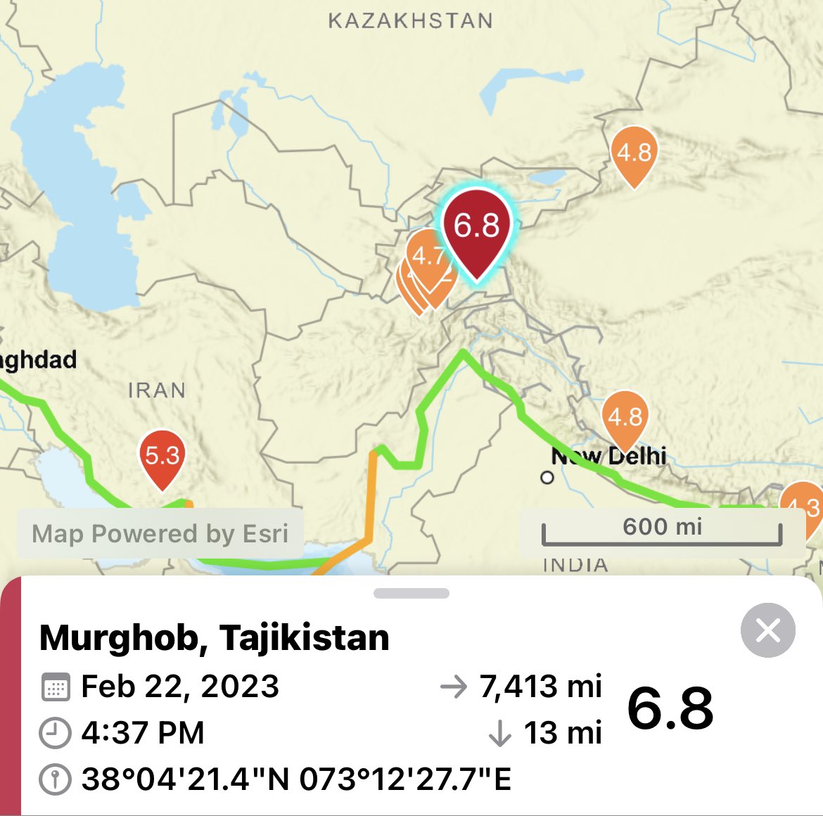 M 6.8 earthquake strikes Tajikistan