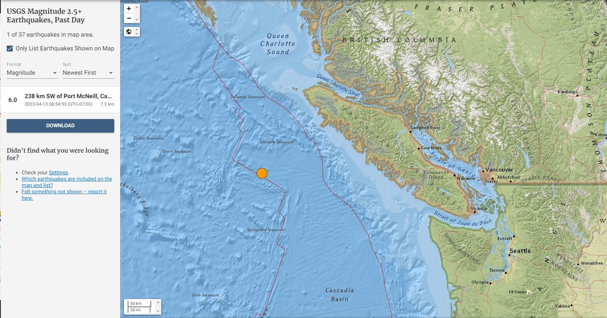6.0 magnitude earthquake off of the coast of Vancouver