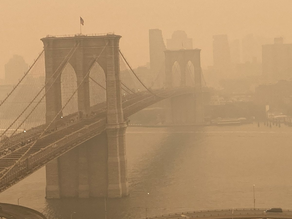 The view of the Brooklyn Bridge this afternoon from the 23rd floor of a Lower Manhattan residential building