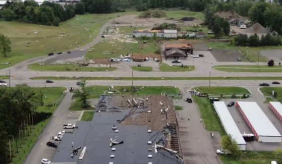 crews reviewing storm damage in the Alpine Township, Comstock Park and Belmont areas, reviewing the damage as the NWS works to determine whether any of it was caused by a tornado or if it was all straight-line winds