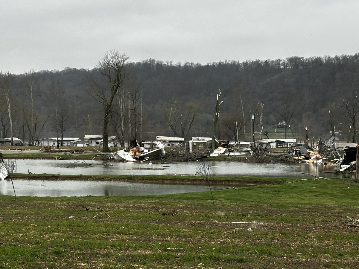 Near Vevay where there is also damage. This is a campground where trailers are completely flipped over. No one lived here