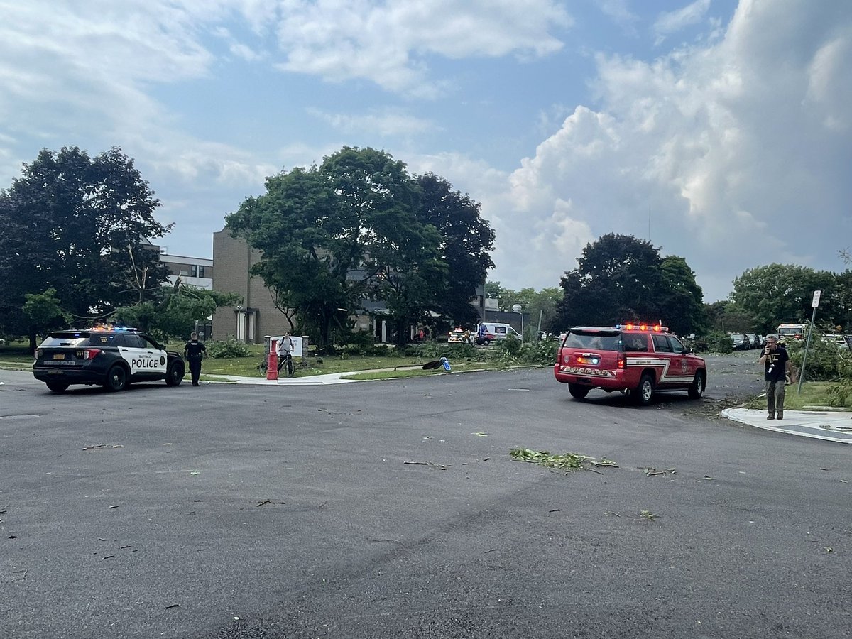 Storm assessment continues as a possible tornado smashed a part of Downtown Buffalo. This is the scene near Niagara Street and Carolina Street, where several trees are damaged or destroyed