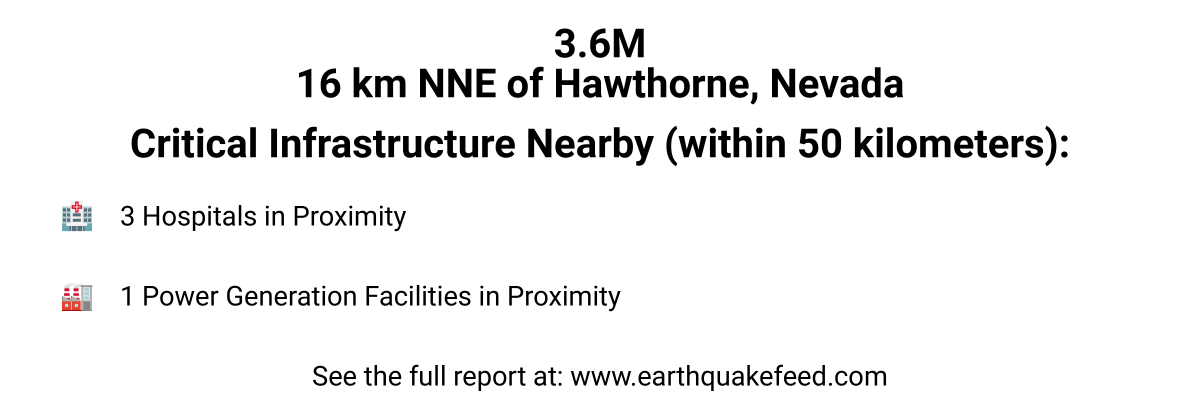 A 3.6 magnitude earthquake occured at 16 km NNE of Hawthorne, Nevada.