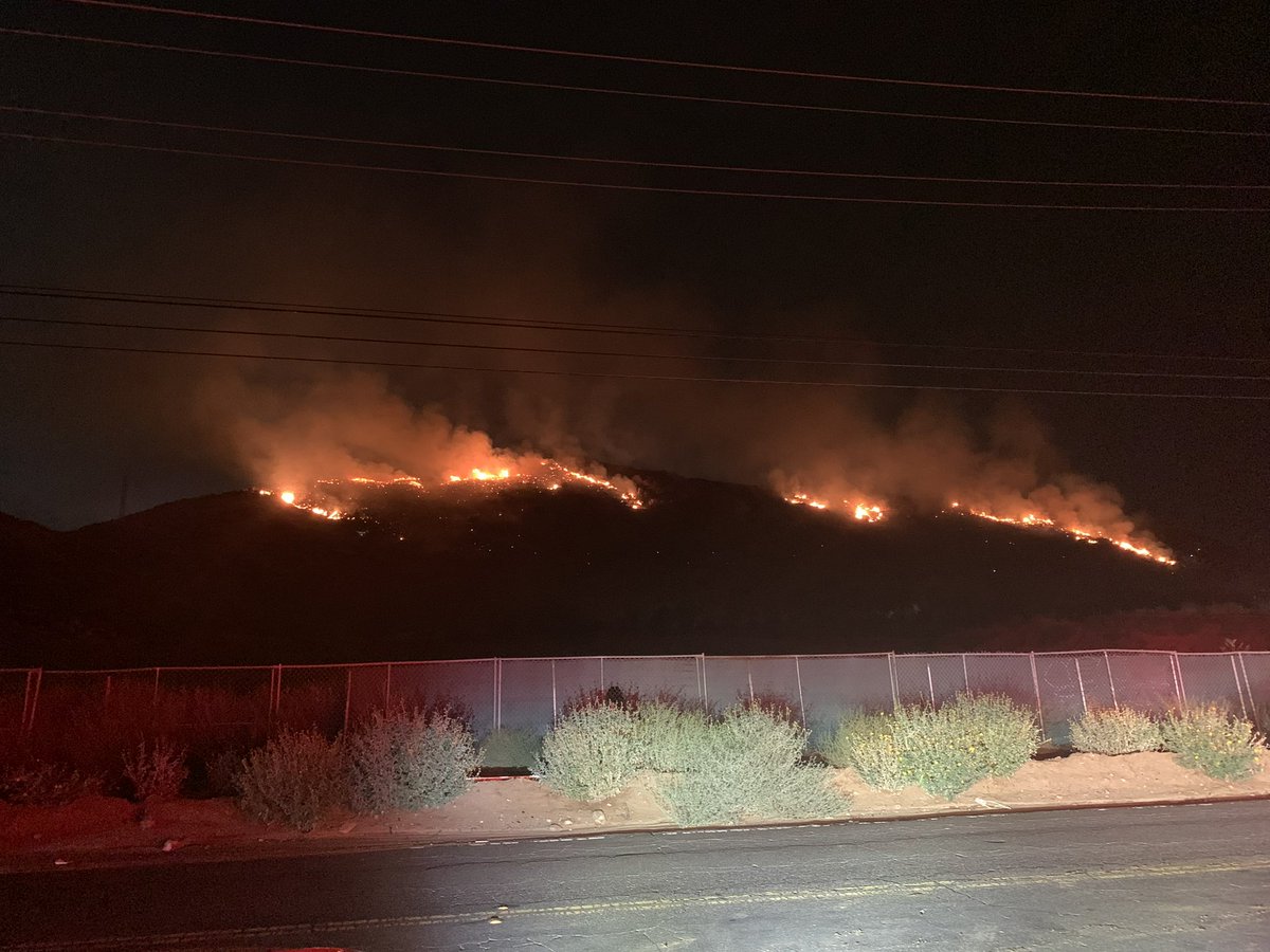 BCoFD on scene VEGETATION FIRE 18100 block 8th St 10 Acres in light fuel with MROS on the slope. No immediate structure threat. 2nd-Alarm enroute. BC121 is Jurupa IC