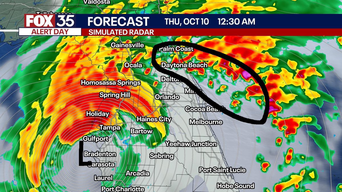 Tornado Threat could be significant on the Space Coast and along-east of I-4 Wednesday afternoon, evening, and night. All of the circled thunderstorms could rotate. I will go as far to say you need to know several tornadoes could occur, and a briefly strong EF2 or higher tornado