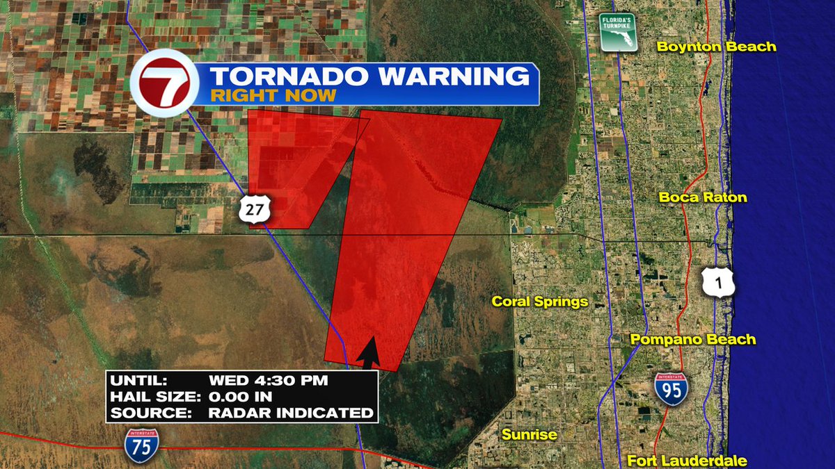 A TORNADO  has been issued for parts of Broward, Palm Beach until Oct 09 4:30PM