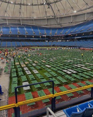 Inside Tropicana Field, home of the Tampa Bay Rays, after hurricane milton tore off the roofWow, the roof of Tropicana Field, home of the Florida Tampa Bay Rays, has been shredded due to hurricane Milton strong winds The stadium was being used as a staging area for National Guard, 1st responders and linemenStay safe Floridians
