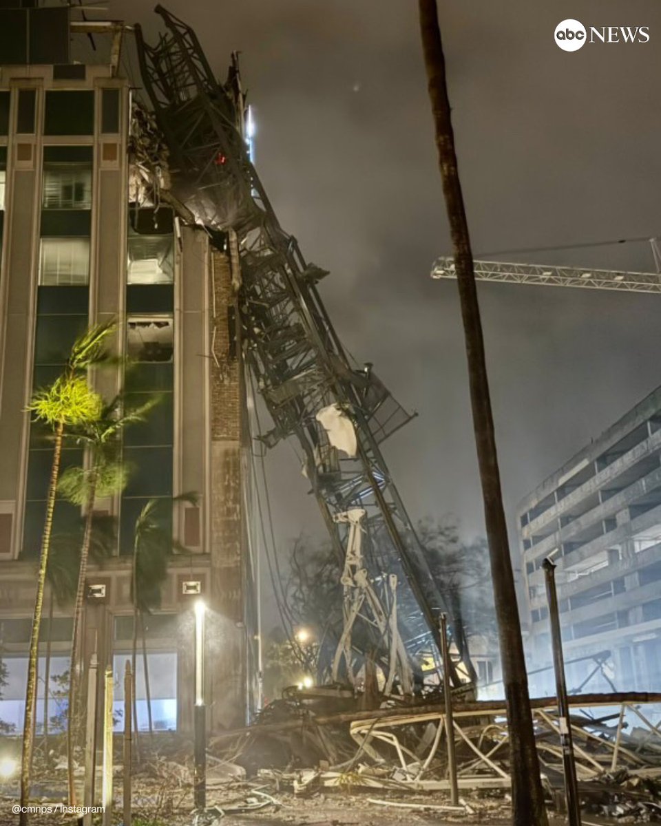Hurricane Milton damage in full view after a crane collapsed on Pinellas Trail in St. Petersburg, Florida.