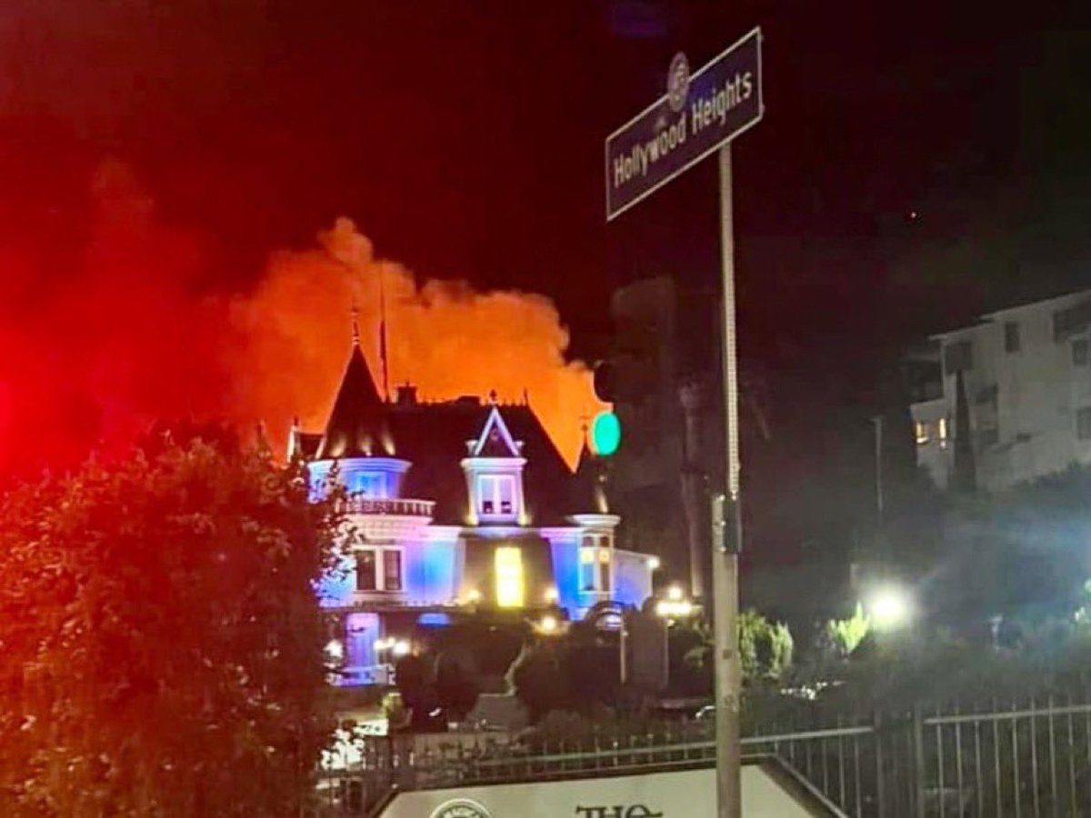 Massive inferno can be seen raging behind The Magic Castle in Hollywood California