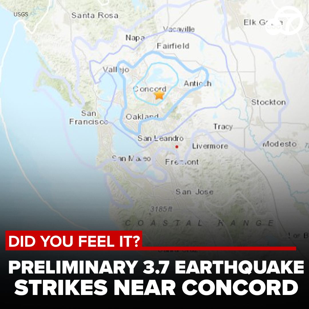 A preliminary magnitude 3.7 earthquake struck Concord Sunday morning, according to the U.S. Geological Survey