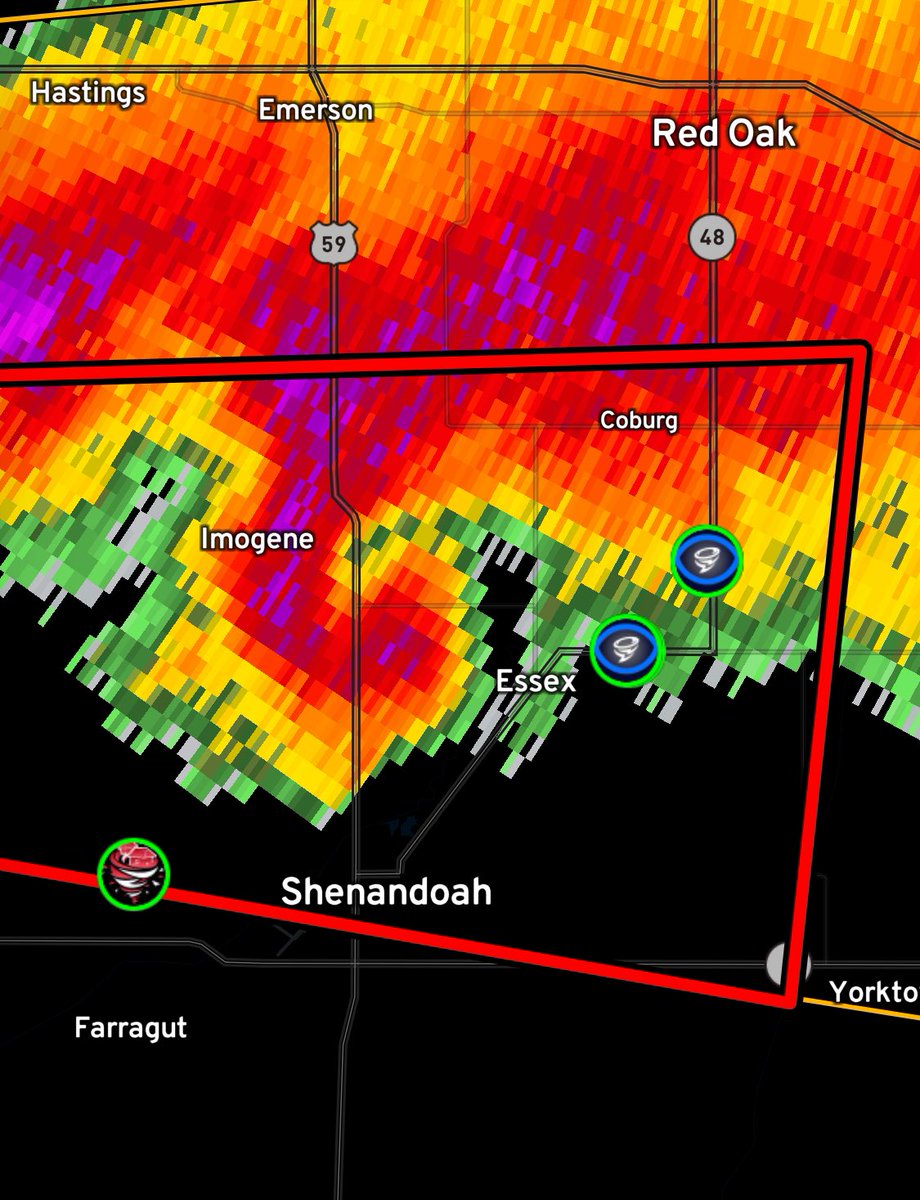Tornado Emergency” issued for Essex, Iowa for large, damaging tornado: Confirmed dangerous nocturnal tornado nearing Essex, Iowa