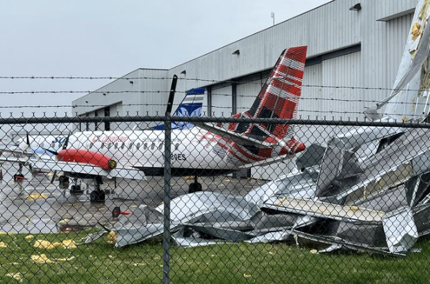 Storm damages maintenance facility for private planes at Springfield-Branson National Airport