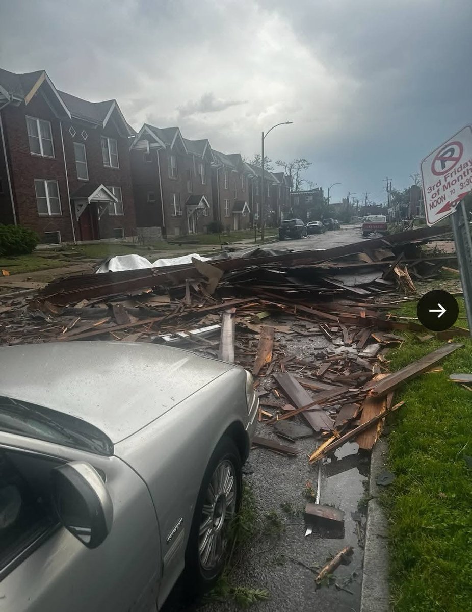St. Louis where a tornado has hit. St. Louis tornado and severe weather cause power outages in nearly 100,000 buildings plus Some buildings have severe damage.