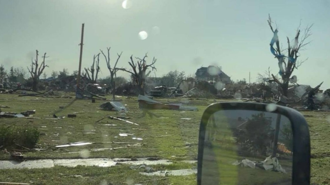 Damage in Grinnell after a tornado moved through town Sunday evening. Reports are that the sirens were not working, but authorities were going through town to get the word out