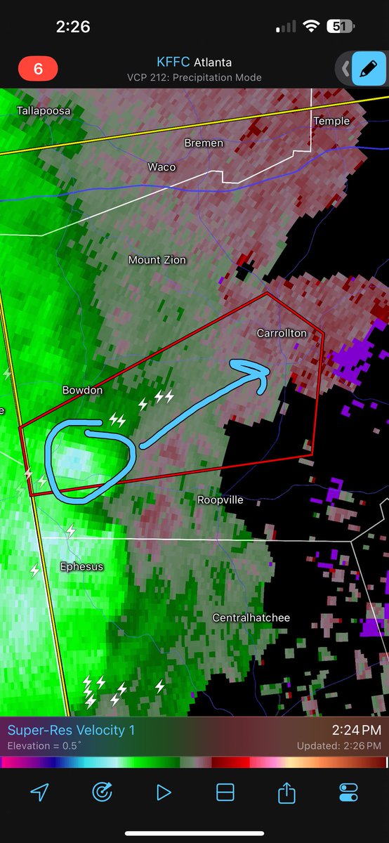 TORNADO  for Carroll County until 3pm. A very strong storm is moving towards Carrollton. A tornado may be on the ground.