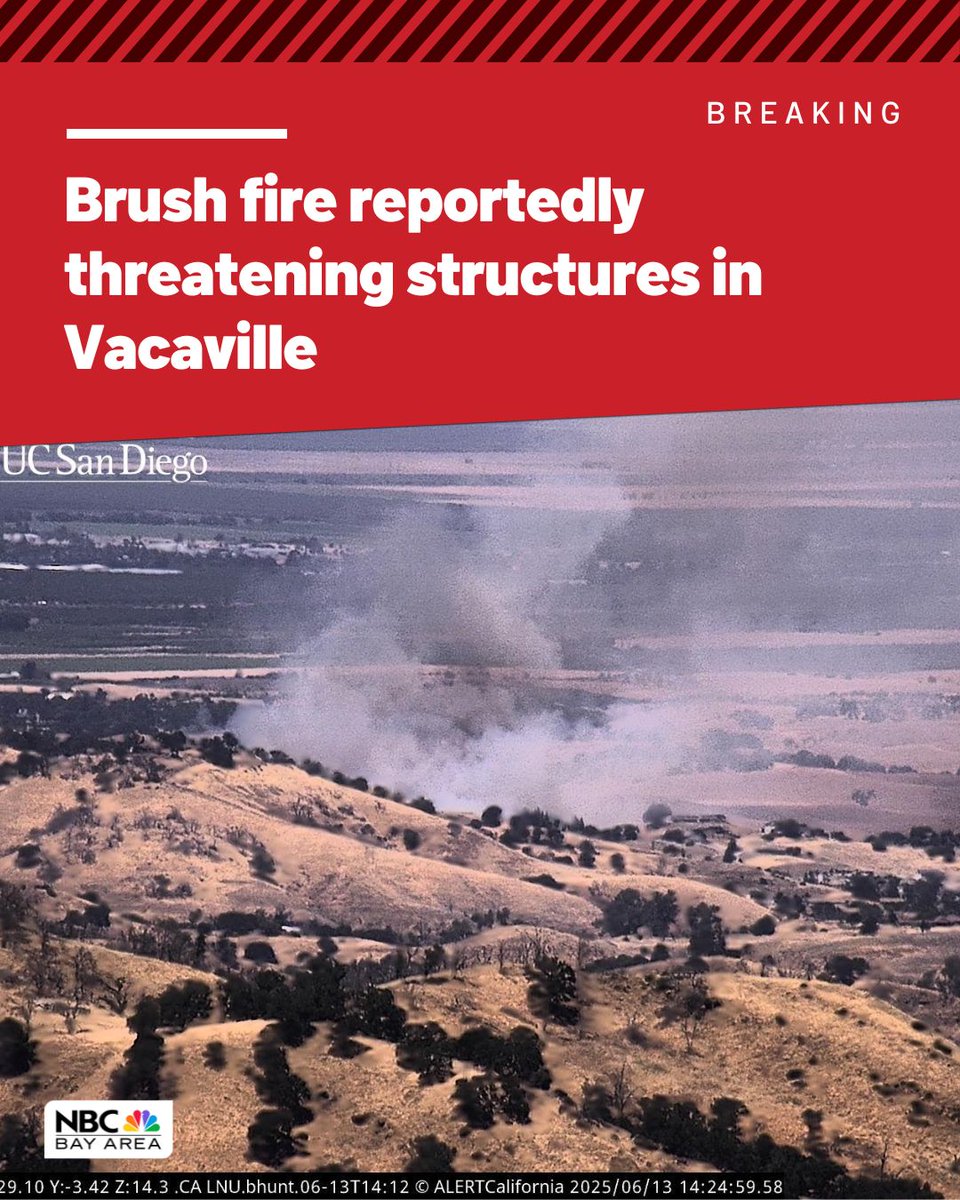 Structures reportedly threatened by a brush fire in Vacaville