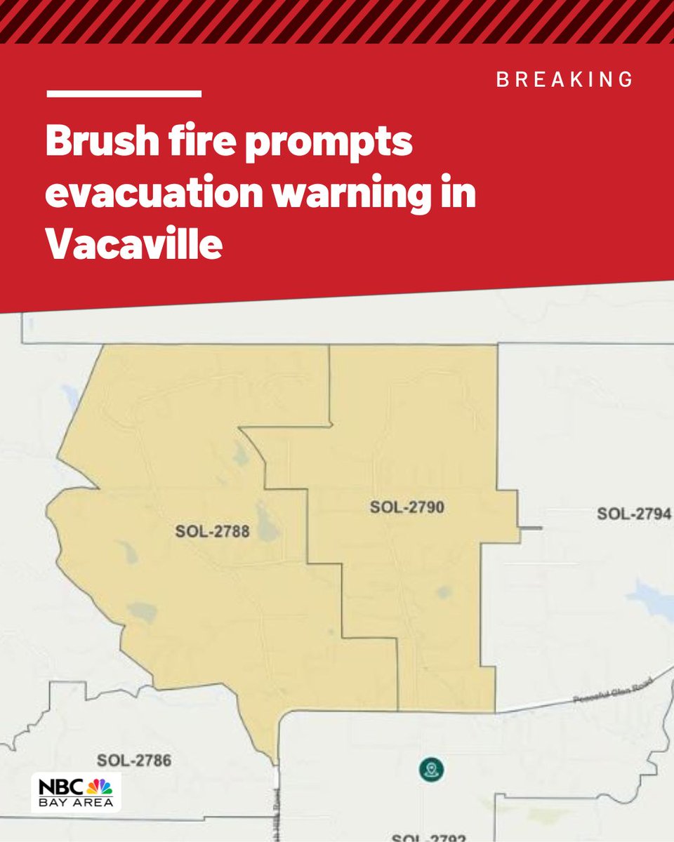 Vacaville brush fire threatening homes and prompts evacuation warning