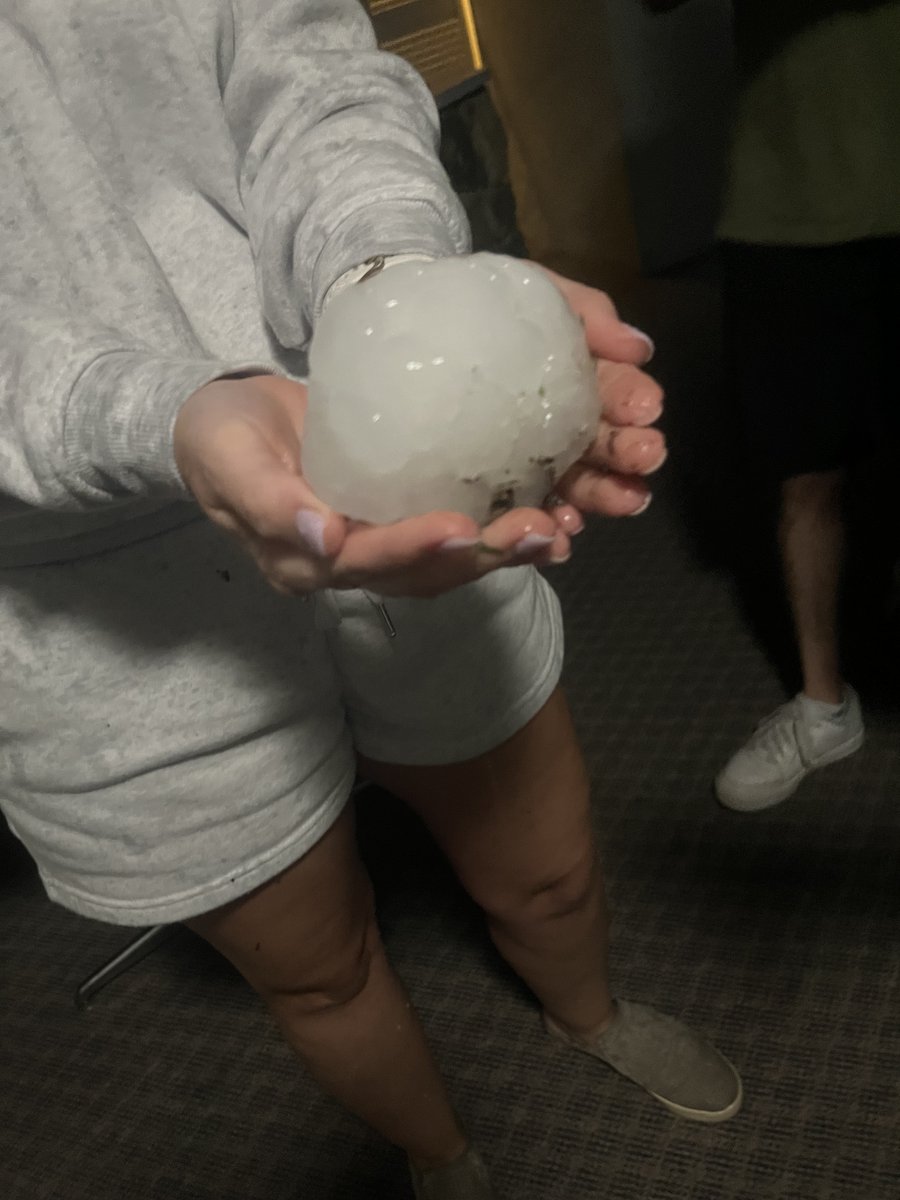 Baseball-sized hail, but check out this piece of SOFTBALL-SIZED HAIL in Arkansas City. Chloe captured this photo as storms rolled through Cowley County, dropping pretty large pieces of ice