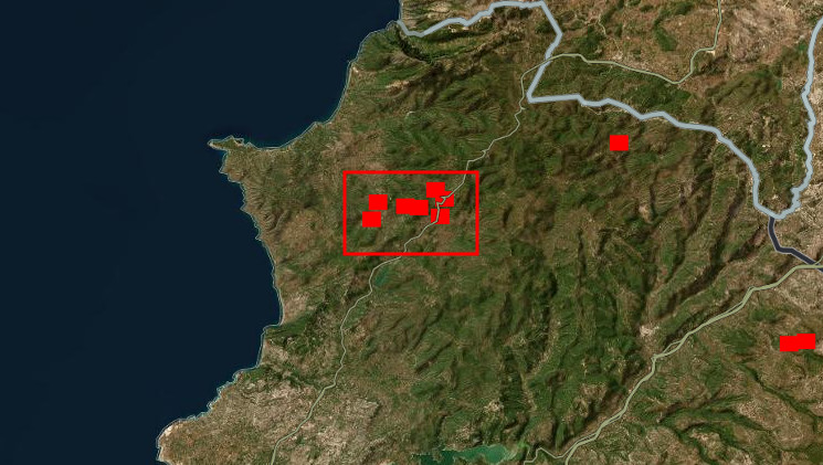 Syria: less than 24 hours separate these two photos, captured by FIRMS radar, showing fires in the northern countryside of Latakia.