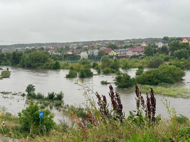 Flooding at Zubra river in Lviv due to heavy rain