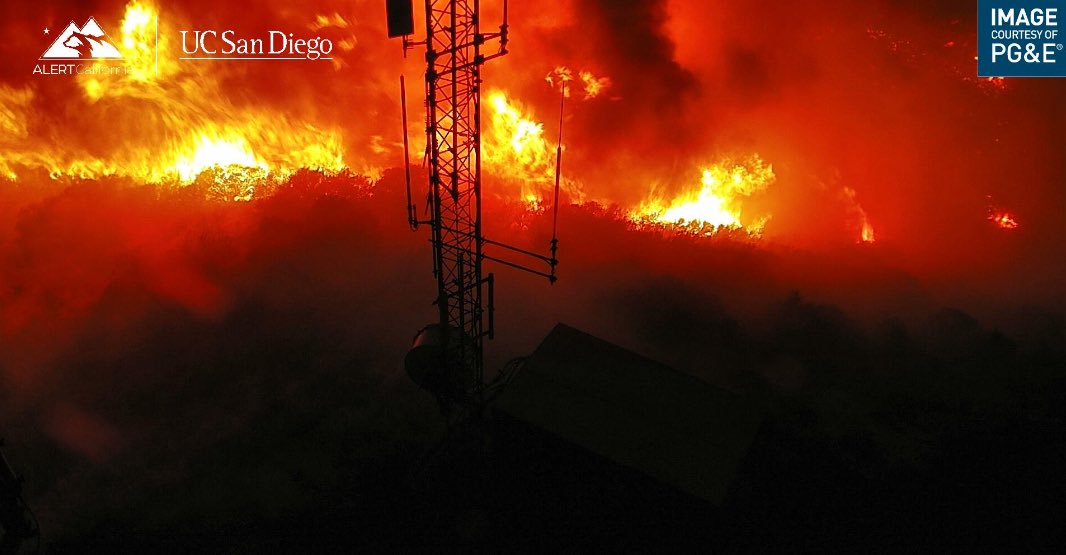 The Gifford Fire is currently burning over infrastructure atop Plowshare Peak in Santa Barbra County California
