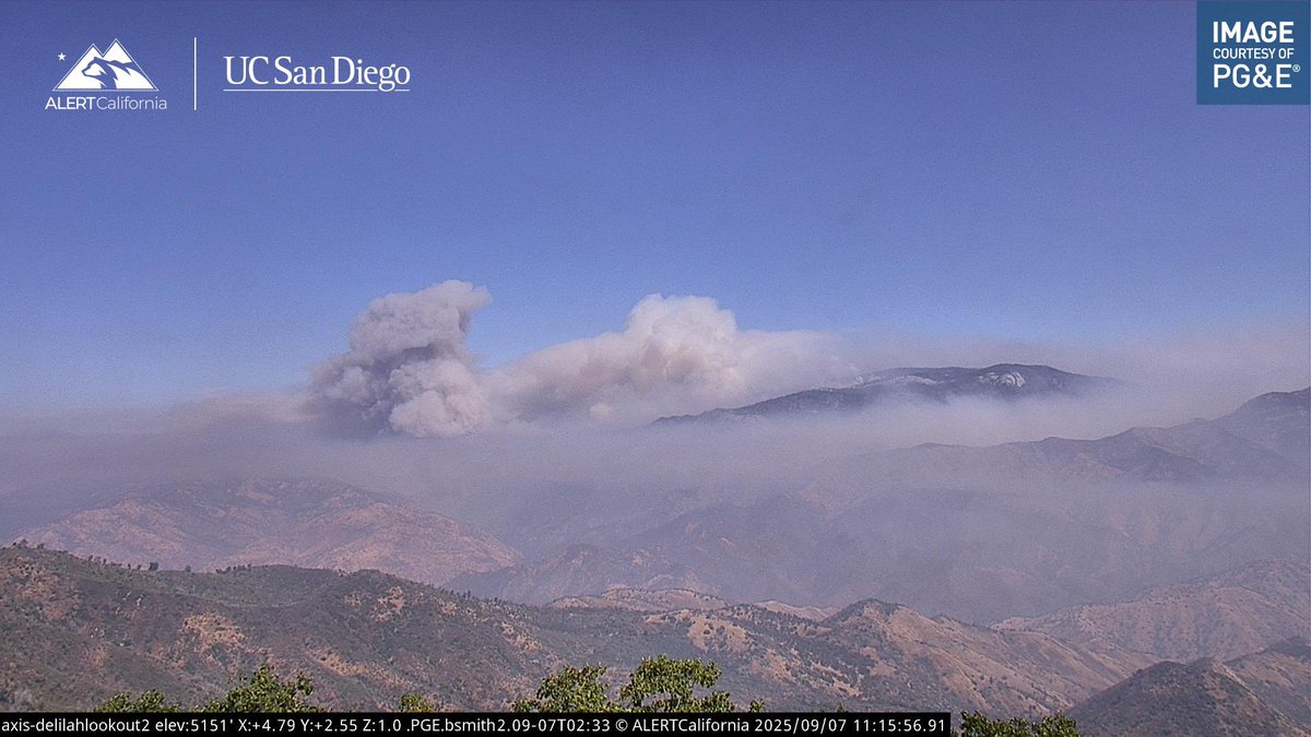 GarnetFire Air Attack 07 is overhead on it now Reporting it crossed Dinkey Creek and it is making a push to the North, it looks well Established now.