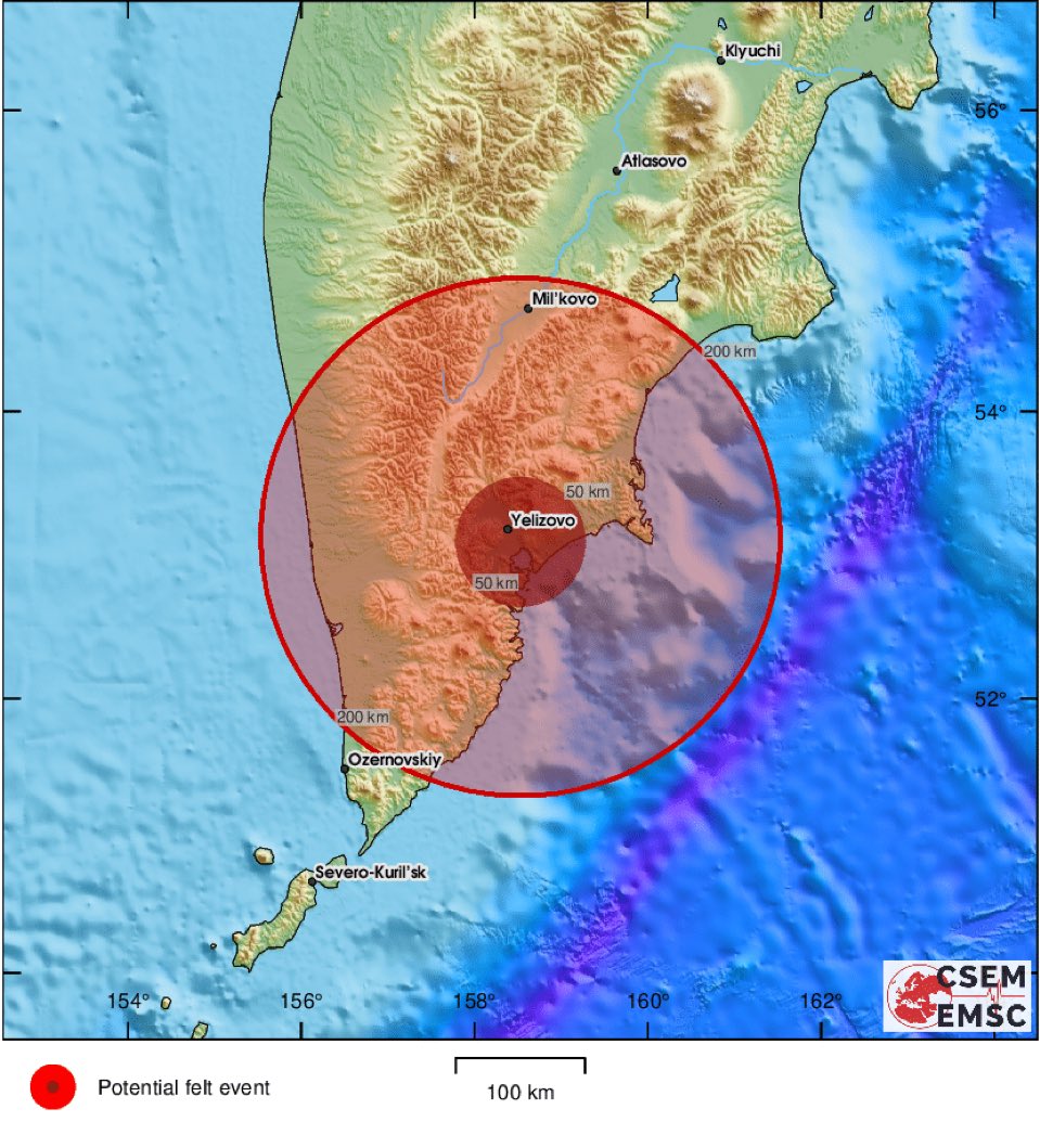 7.8 magnitude earthquake strikes Petropavlovsk-Kamchatsky, Russia region. - preliminary data from USGS