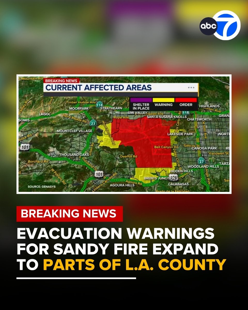 The Sandy Fire has grown to more than 1,300 acres. Follow live updates:  wind-driven Sandy Fire burning in Simi Valley had grown to over 800 acres. Evacuation warnings and orders were expanded on Monday evening, now stretching to parts of Los Angeles County.