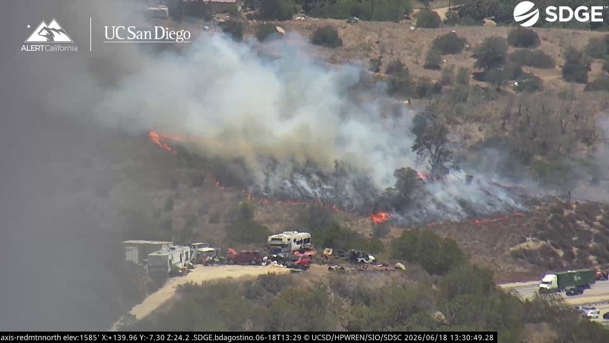 New Brush Fire North Bound I-15/Mission Road, Fallbrook, San Diego County. Air Attack 310, Air Tankers 72, 73, Helitanker 9CU is being Dispatched