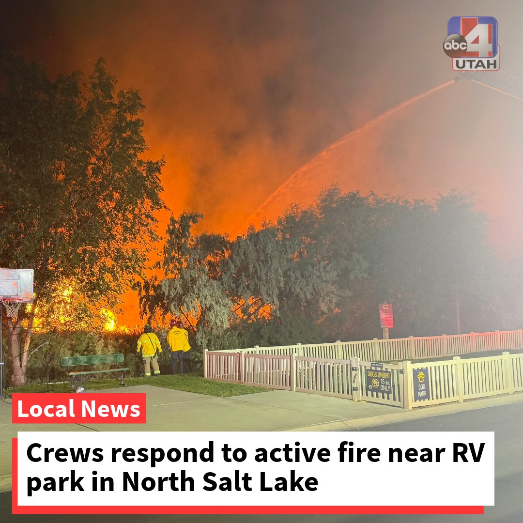 Flames and smoke are visible near 1012 Recreation Way in North Salt Lake due to a fire. The fire is burning near an RV park